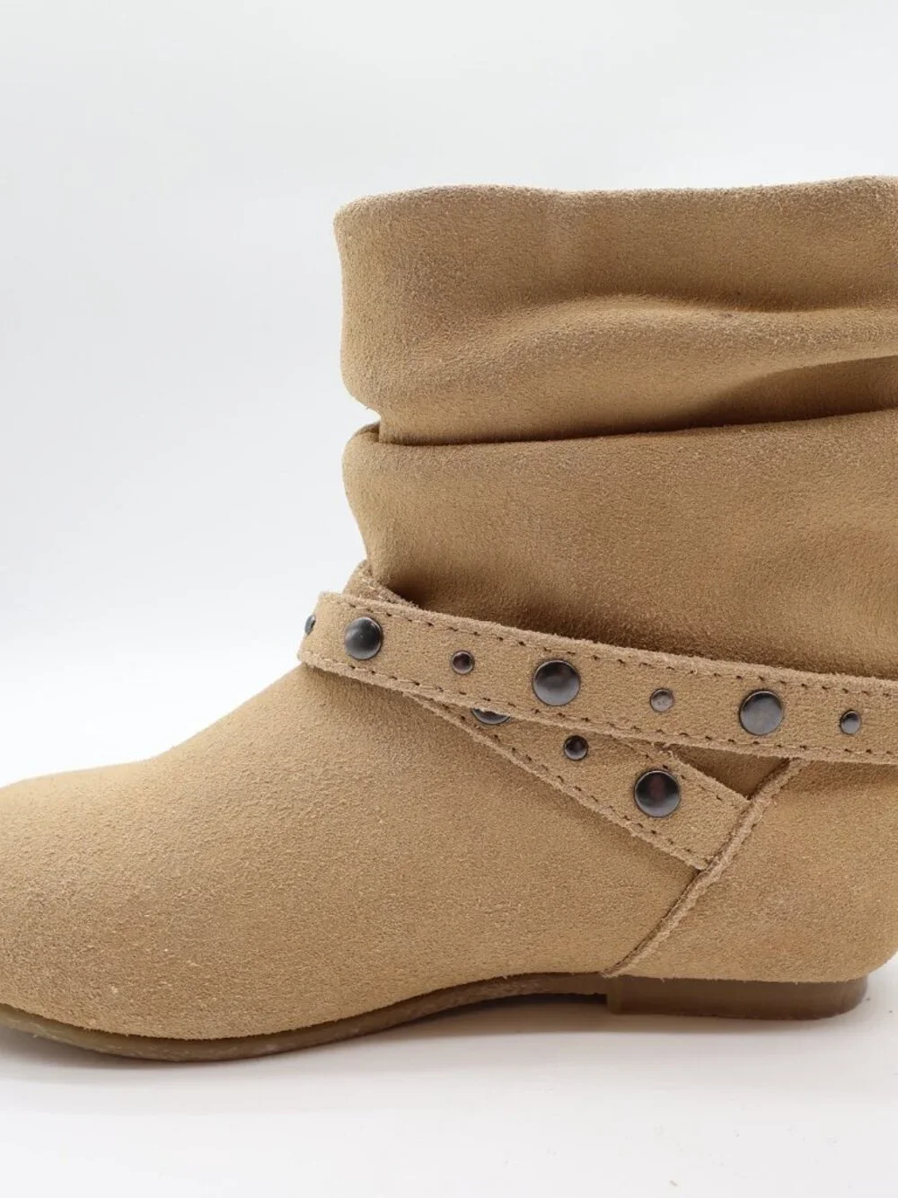 L'Amour Girls Size 11 Tan Leather Slouch Studded Buckle Ankle Boots